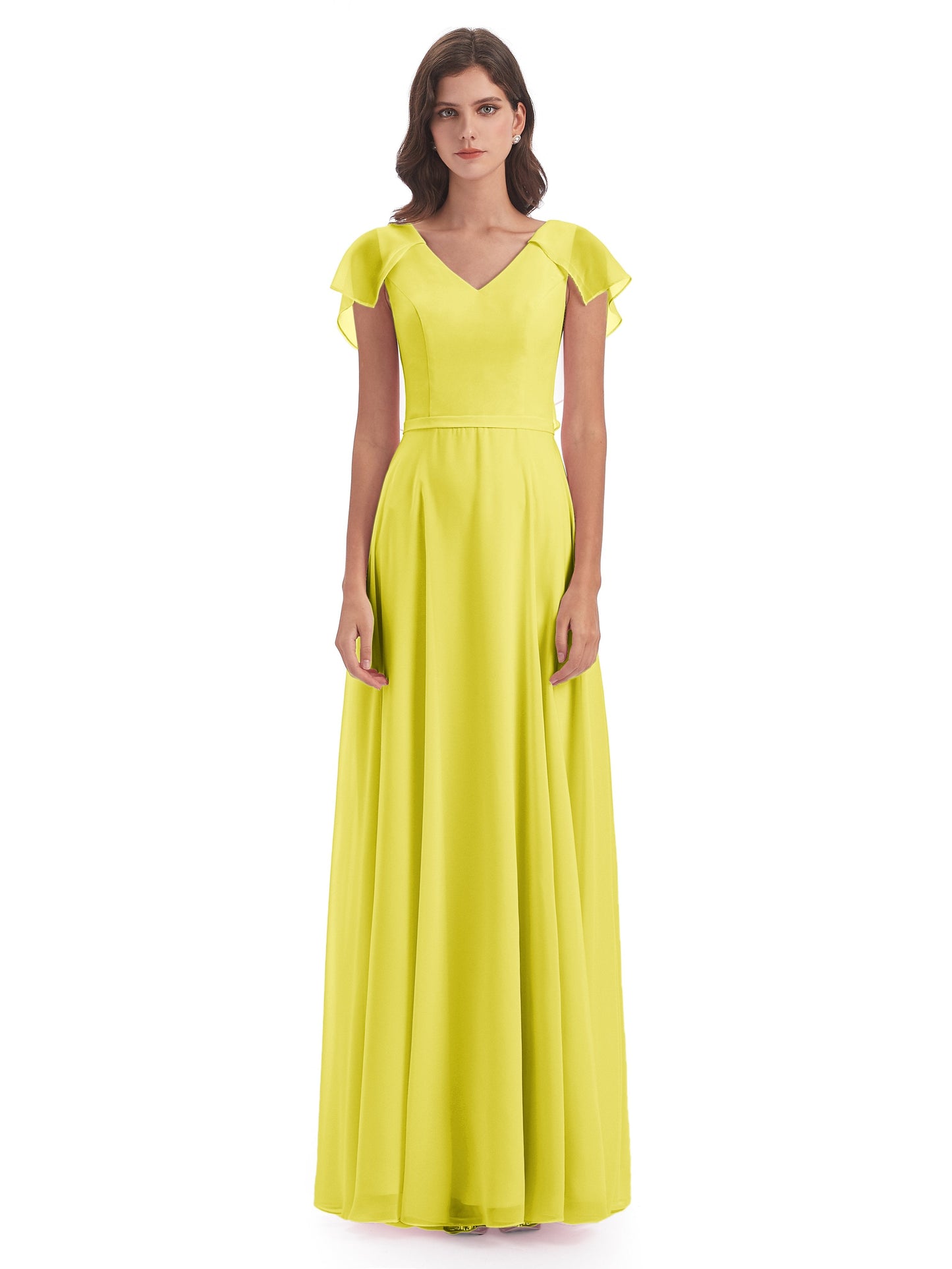 Paityn Sheath V-neck Ruffles Chiffon Long Bridesmaid Dresses