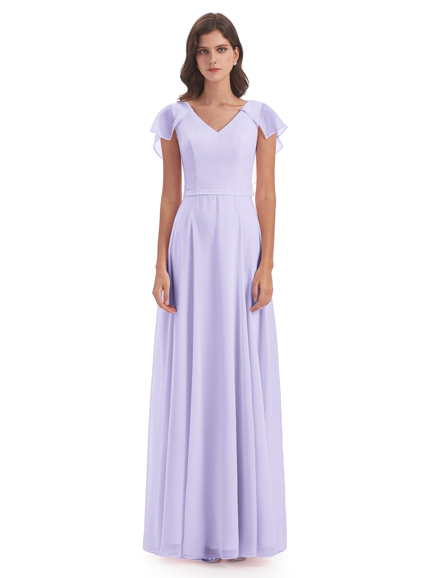 Paityn Sheath V-neck Ruffles Chiffon Long Bridesmaid Dresses