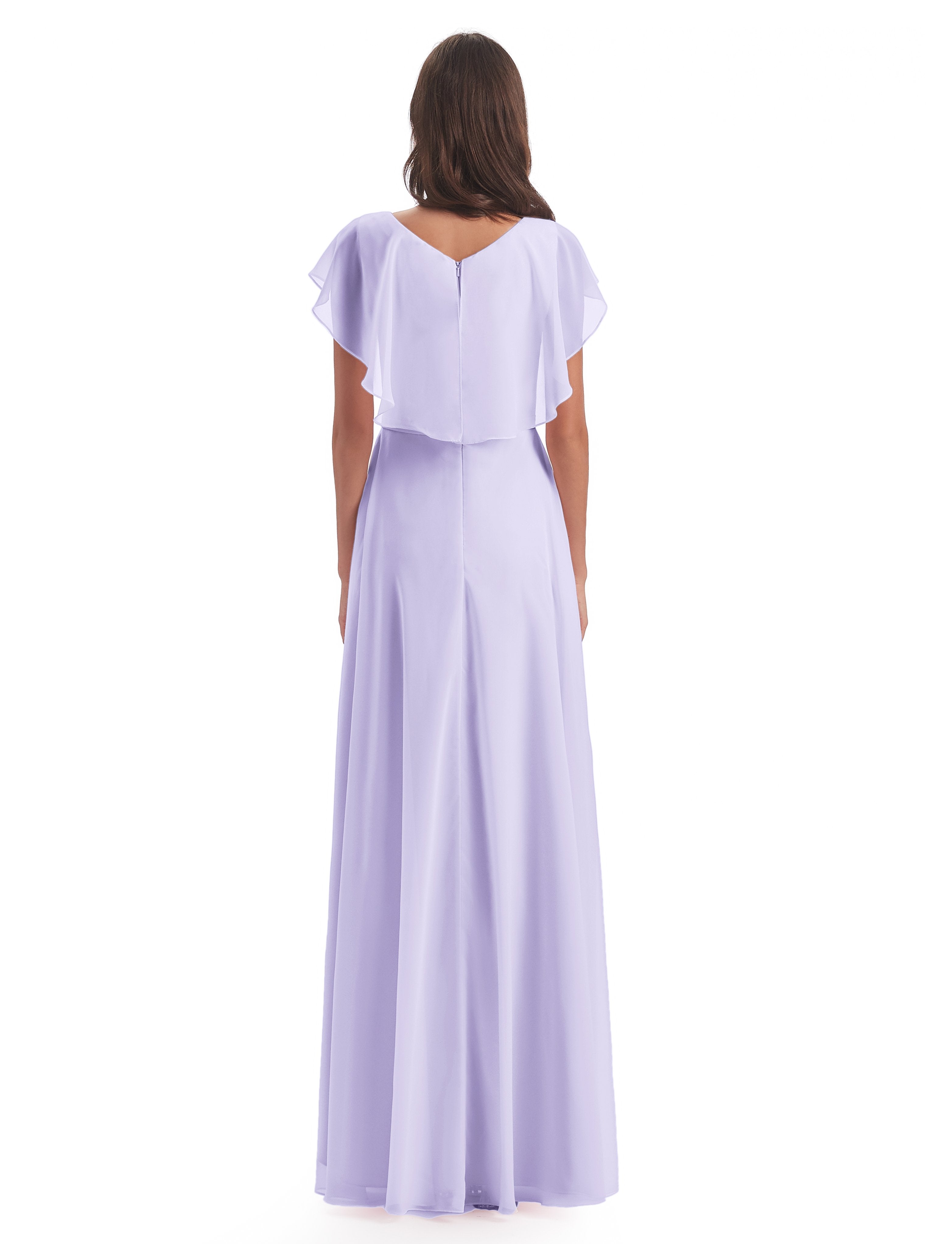 Paityn Sheath V-neck Ruffles Chiffon Long Bridesmaid Dresses