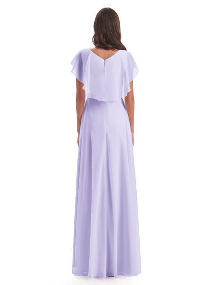 Paityn Sheath V-neck Ruffles Chiffon Long Bridesmaid Dresses