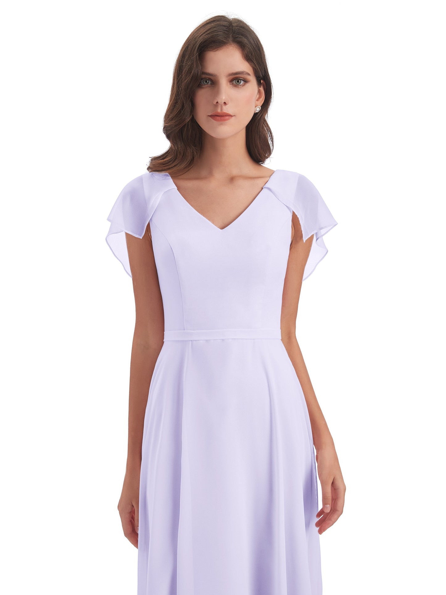 Paityn Sheath V-neck Ruffles Chiffon Long Bridesmaid Dresses