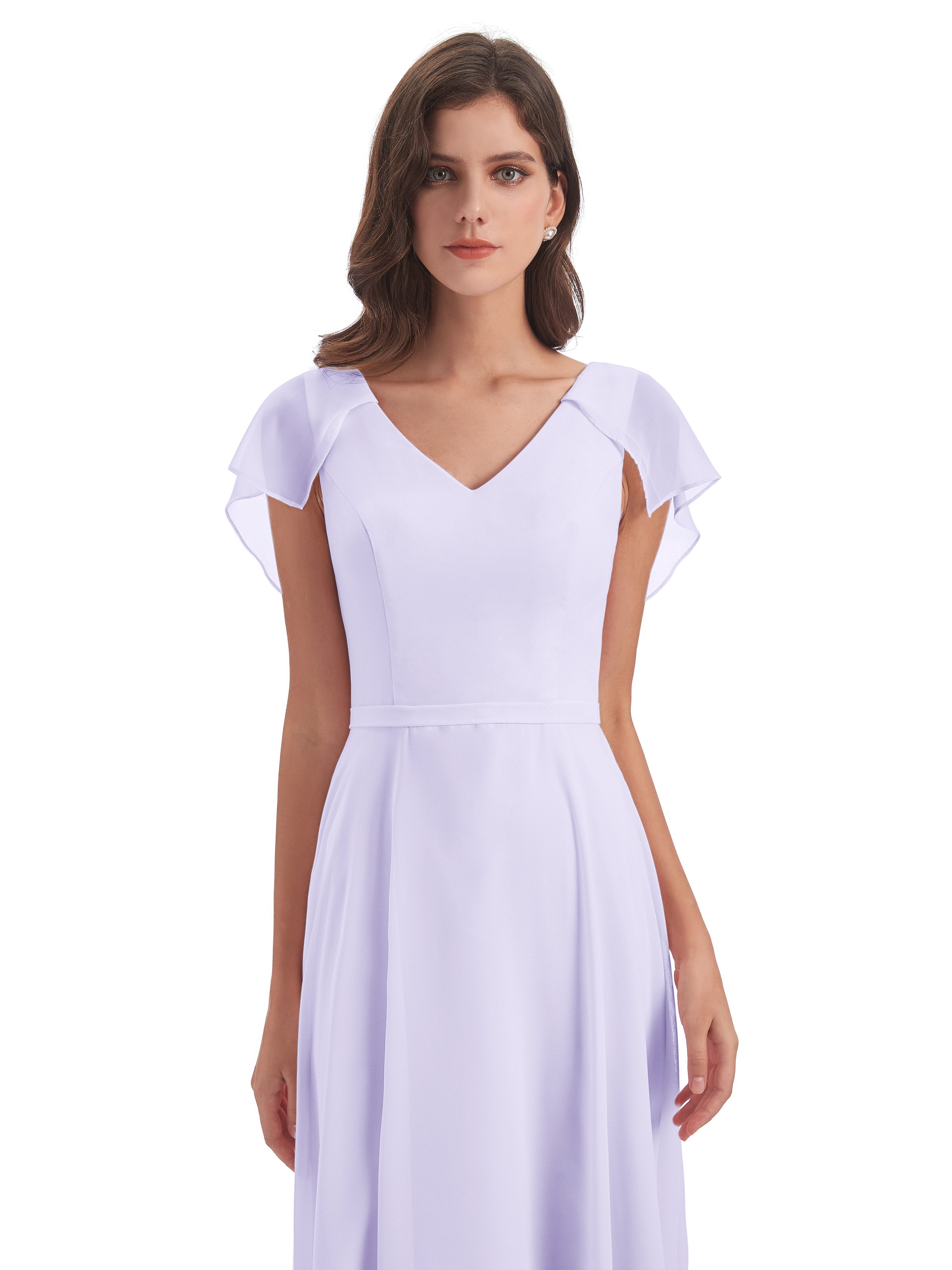 Paityn Sheath V-neck Ruffles Chiffon Long Bridesmaid Dresses