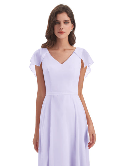 Paityn Sheath V-neck Ruffles Chiffon Long Bridesmaid Dresses