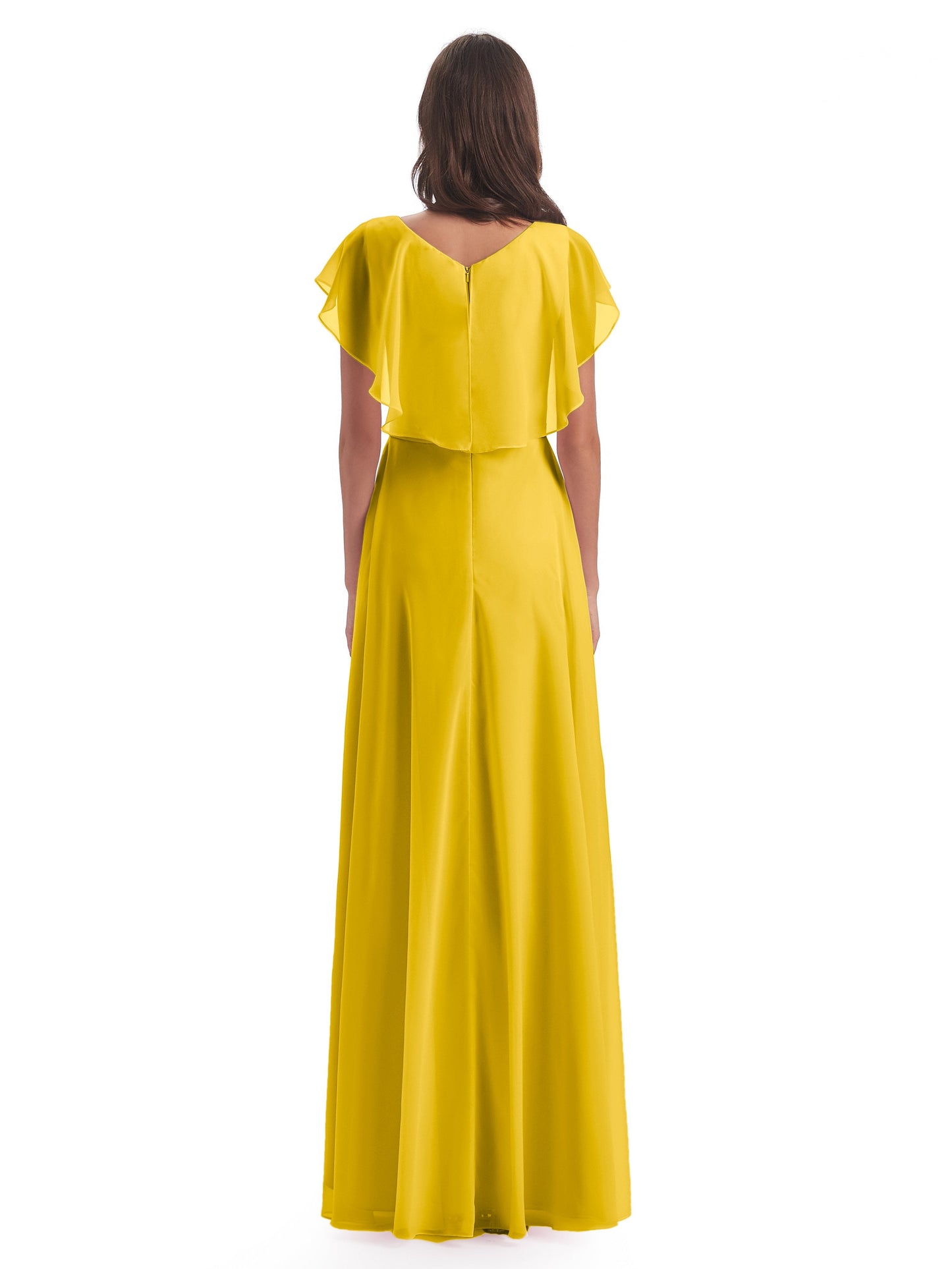 Paityn Sheath V-neck Ruffles Chiffon Long Bridesmaid Dresses