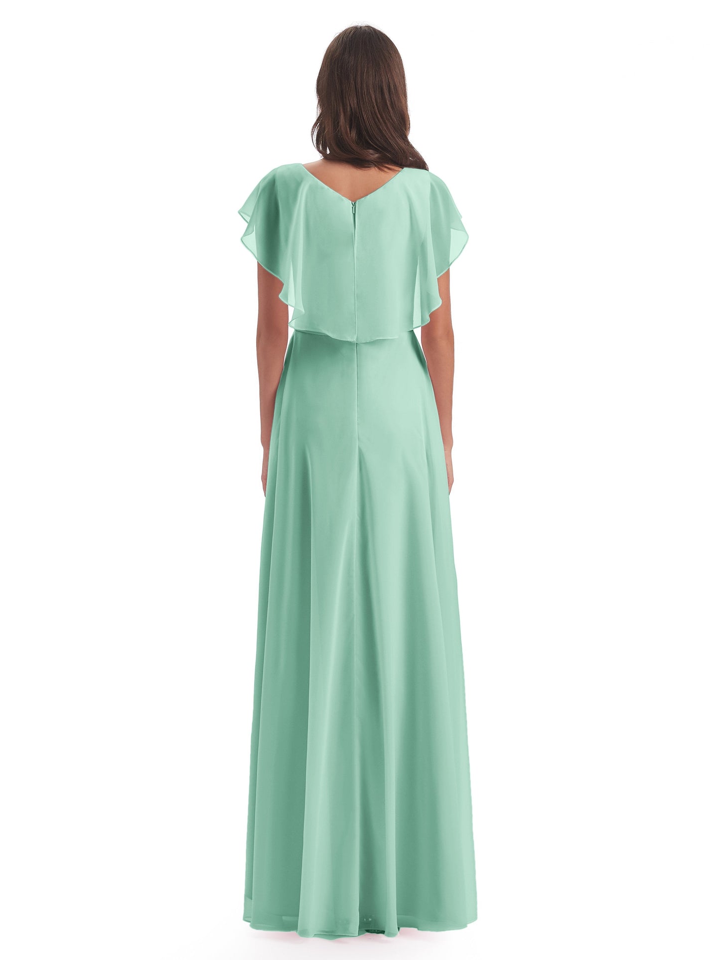 Paityn Sheath V-neck Ruffles Chiffon Long Bridesmaid Dresses