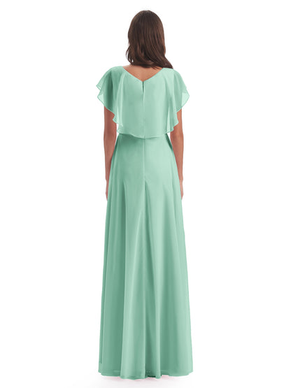 Paityn Sheath V-neck Ruffles Chiffon Long Bridesmaid Dresses