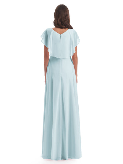 Paityn Sheath V-neck Ruffles Chiffon Long Bridesmaid Dresses