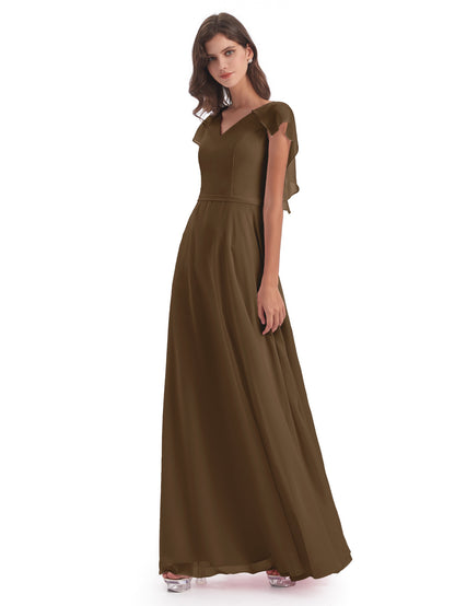Paityn Sheath V-neck Ruffles Chiffon Long Bridesmaid Dresses