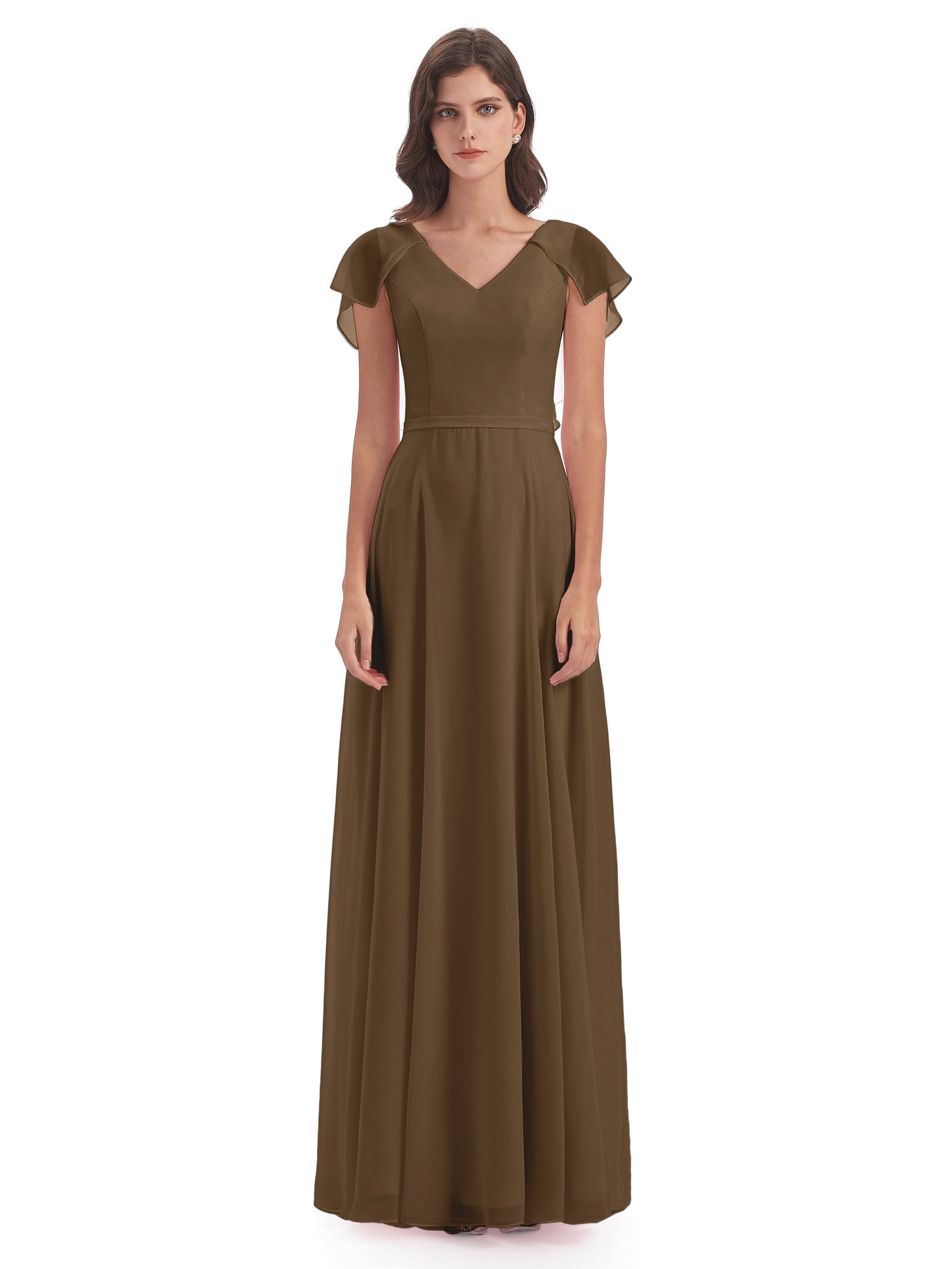 Paityn Sheath V-neck Ruffles Chiffon Long Bridesmaid Dresses