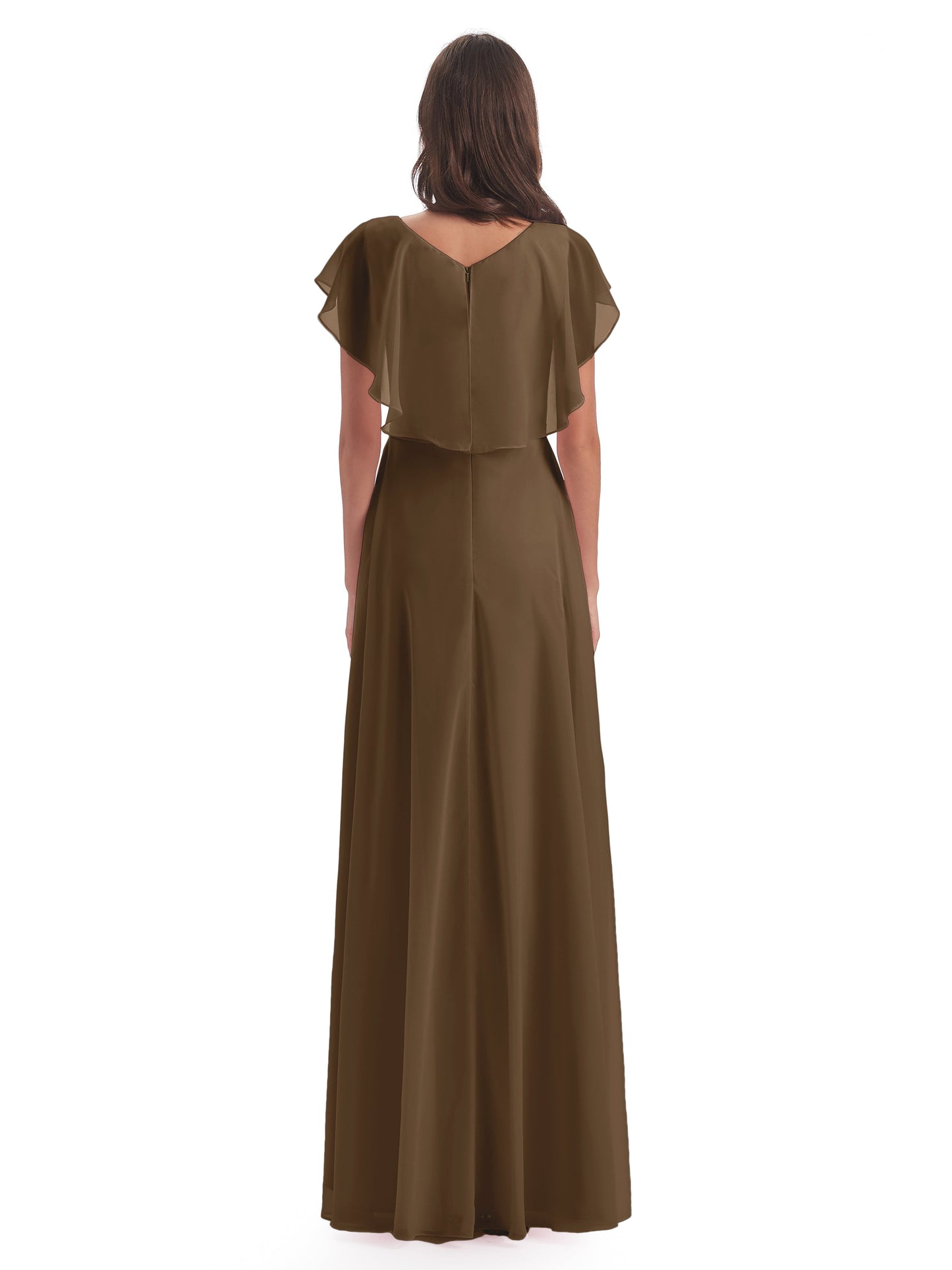 Paityn Sheath V-neck Ruffles Chiffon Long Bridesmaid Dresses