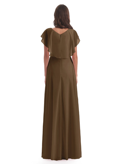 Paityn Sheath V-neck Ruffles Chiffon Long Bridesmaid Dresses
