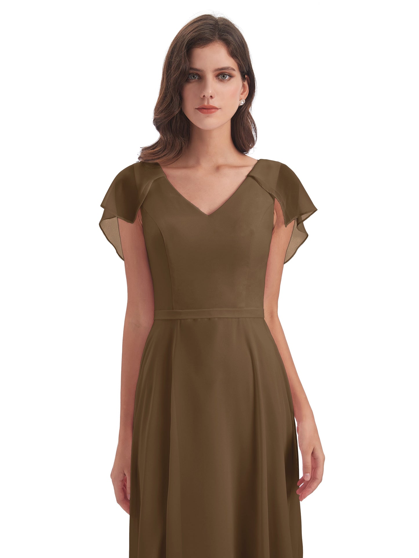 Paityn Sheath V-neck Ruffles Chiffon Long Bridesmaid Dresses