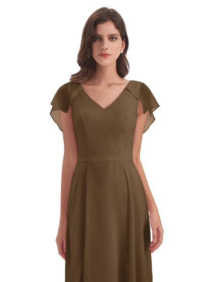 Paityn Sheath V-neck Ruffles Chiffon Long Bridesmaid Dresses