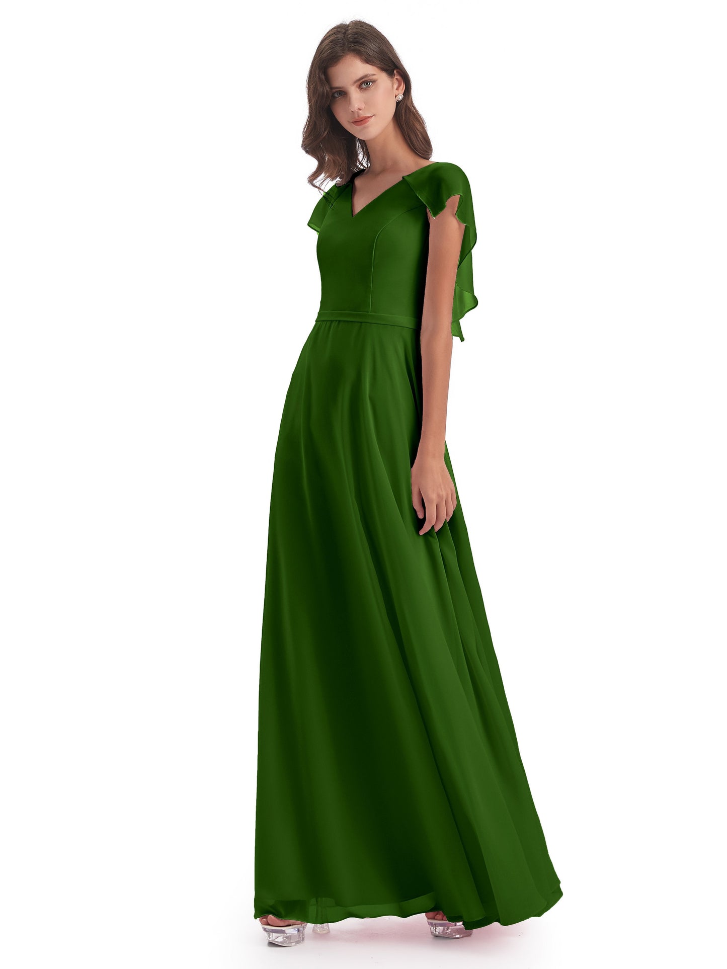 Paityn Sheath V-neck Ruffles Chiffon Long Bridesmaid Dresses