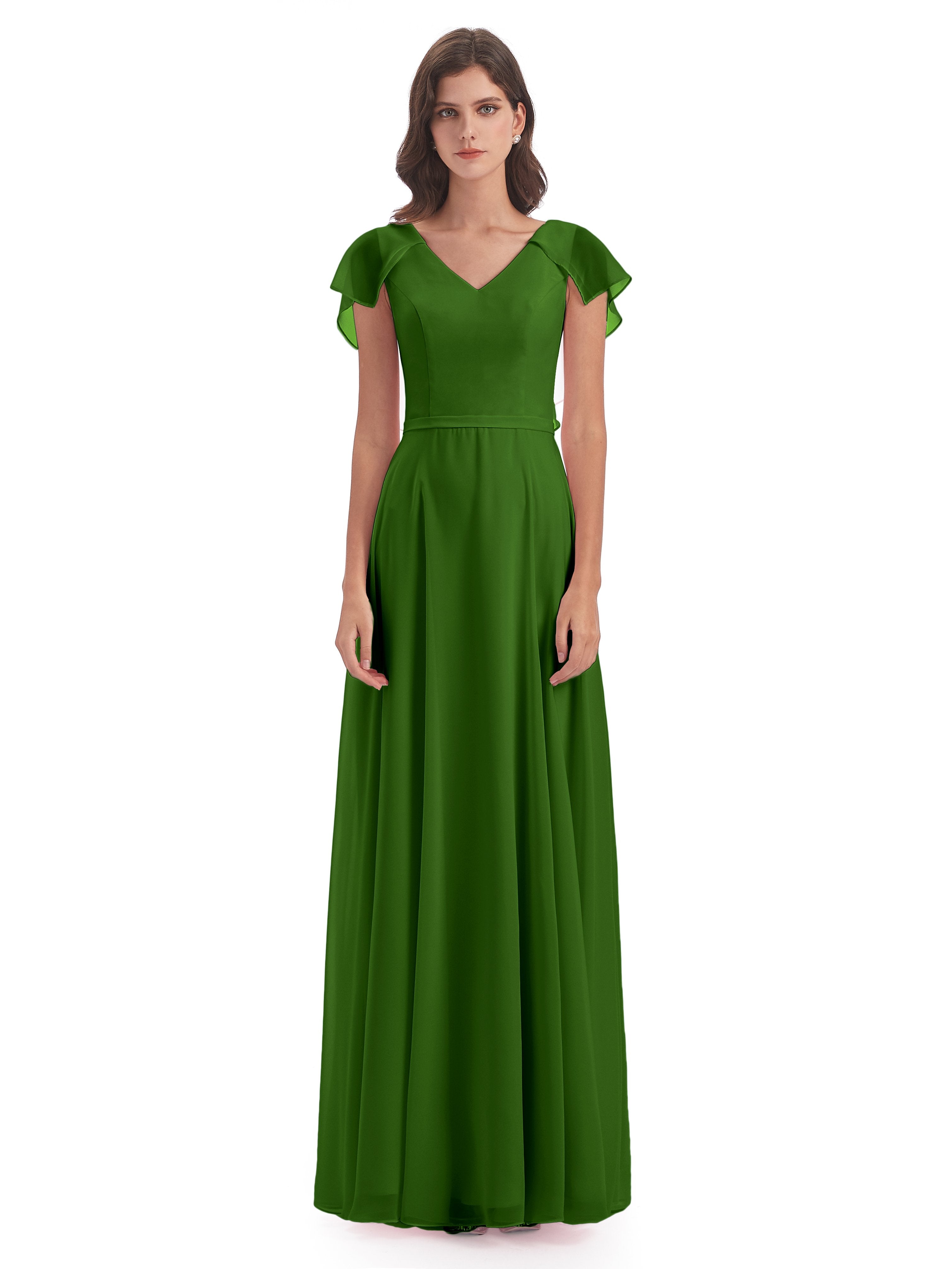 Paityn Sheath V-neck Ruffles Chiffon Long Bridesmaid Dresses