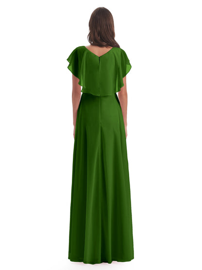 Paityn Sheath V-neck Ruffles Chiffon Long Bridesmaid Dresses