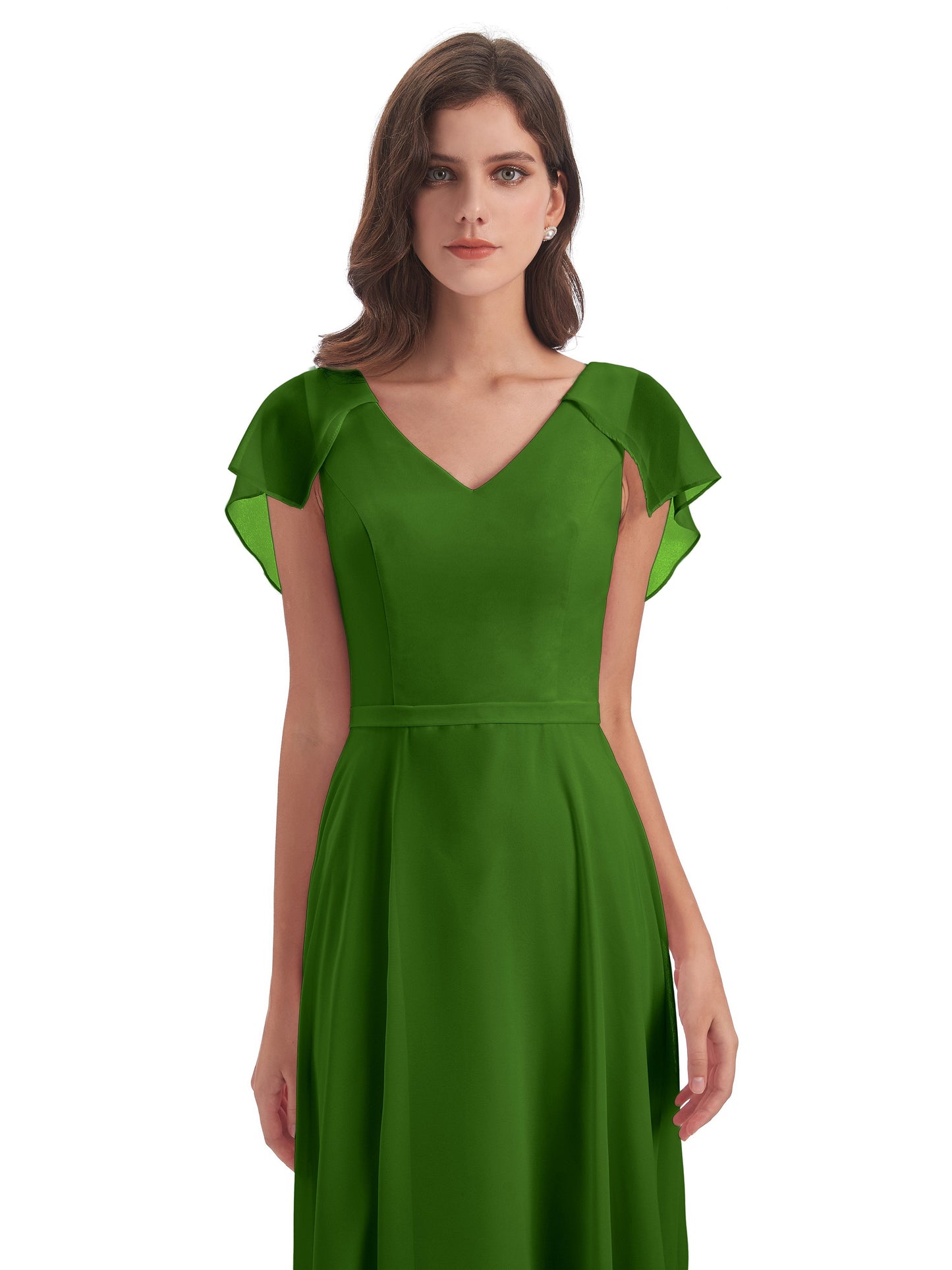 Paityn Sheath V-neck Ruffles Chiffon Long Bridesmaid Dresses