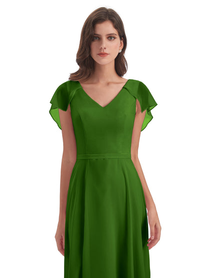 Paityn Sheath V-neck Ruffles Chiffon Long Bridesmaid Dresses