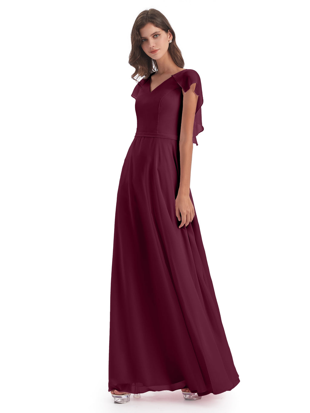 Paityn Sheath V-neck Ruffles Chiffon Long Bridesmaid Dresses