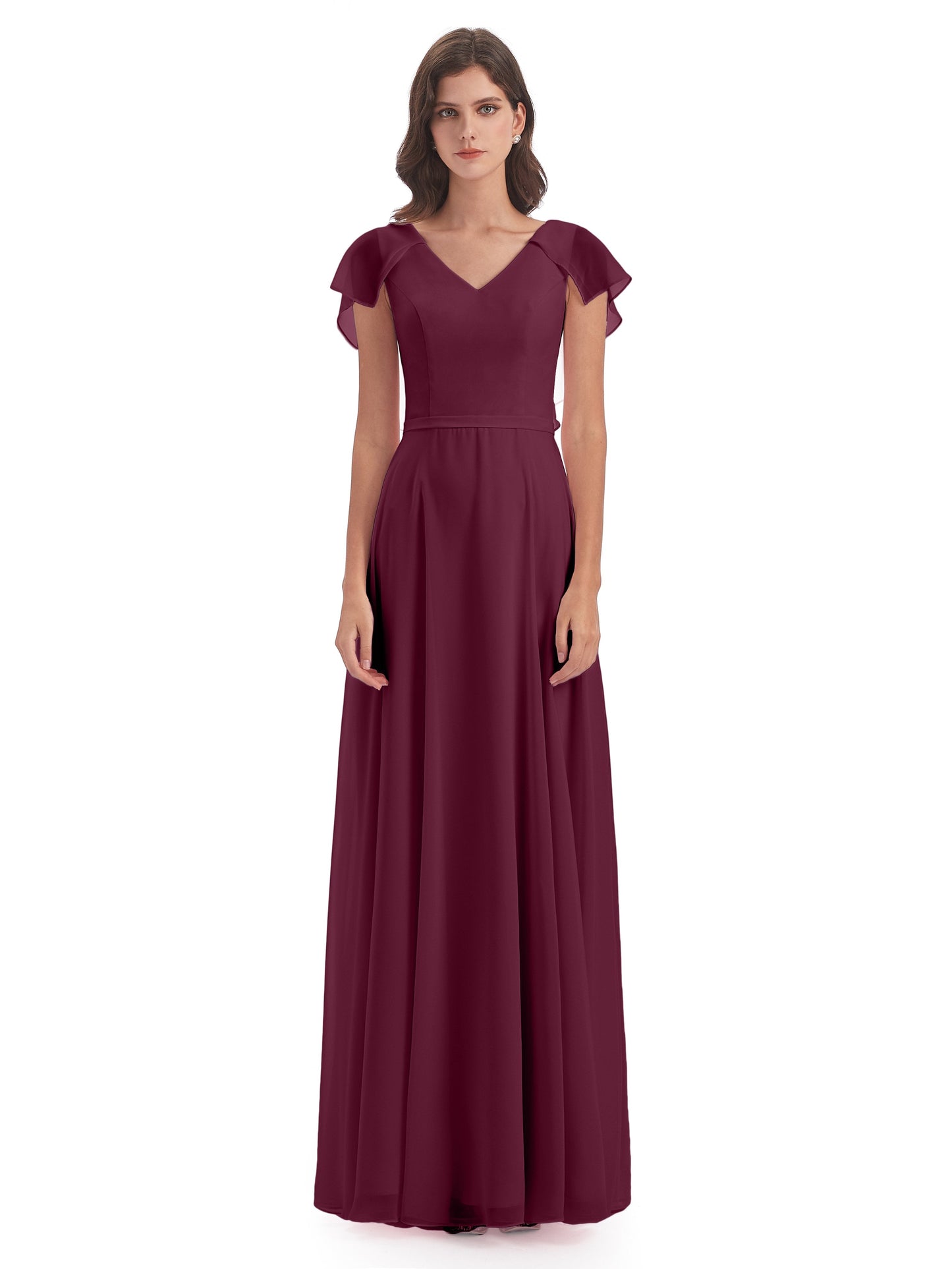 Paityn Sheath V-neck Ruffles Chiffon Long Bridesmaid Dresses