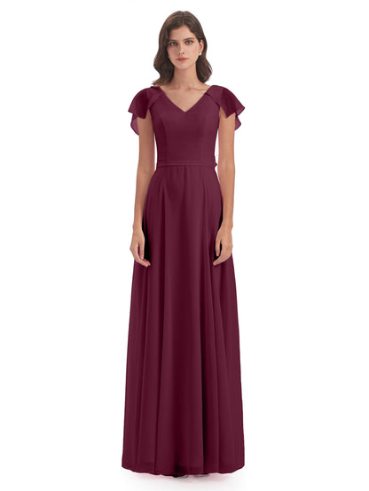 Paityn Sheath V-neck Ruffles Chiffon Long Bridesmaid Dresses