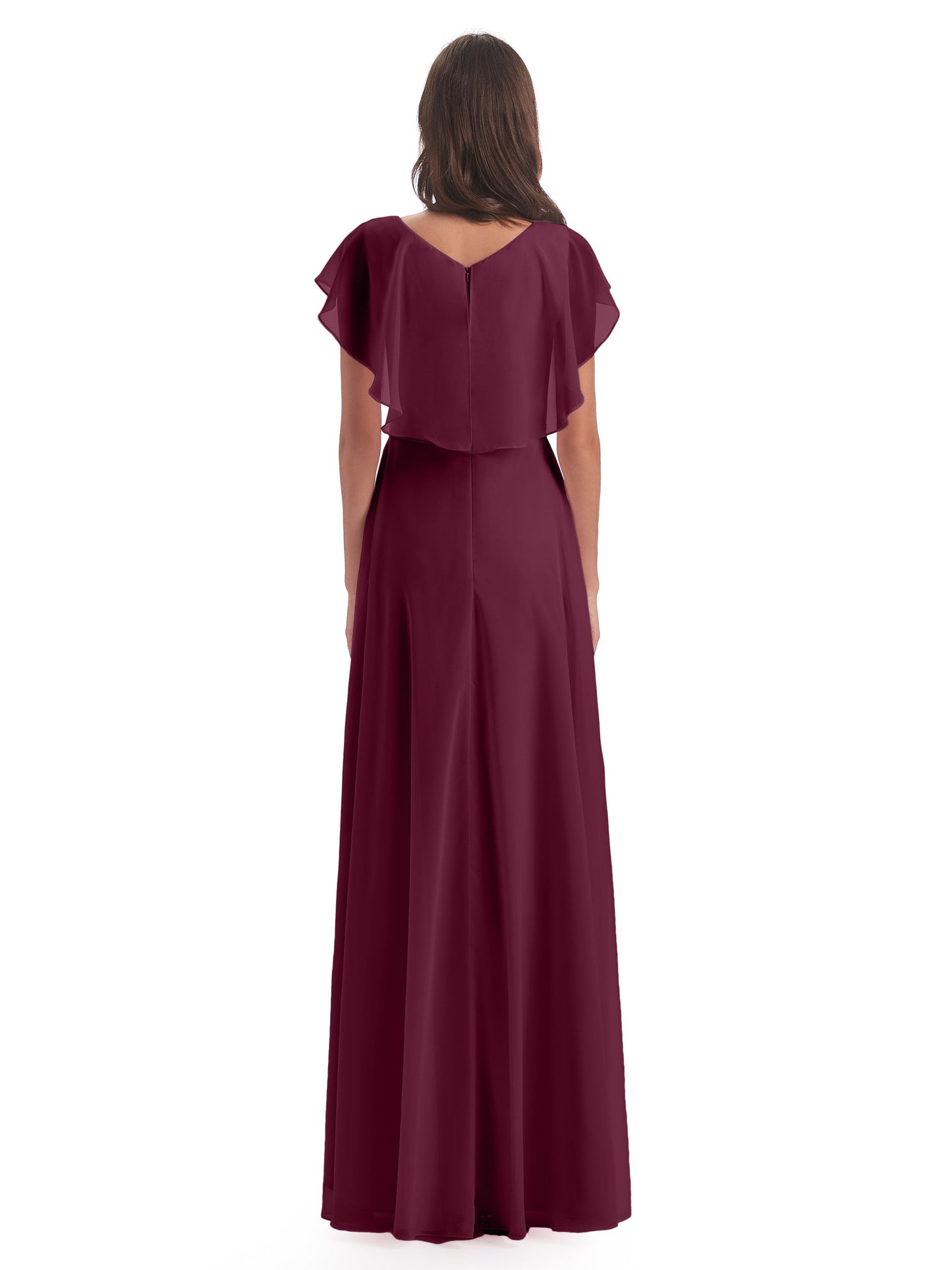 Paityn Sheath V-neck Ruffles Chiffon Long Bridesmaid Dresses