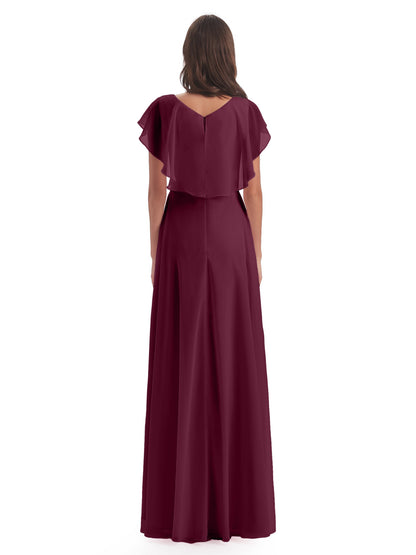 Paityn Sheath V-neck Ruffles Chiffon Long Bridesmaid Dresses