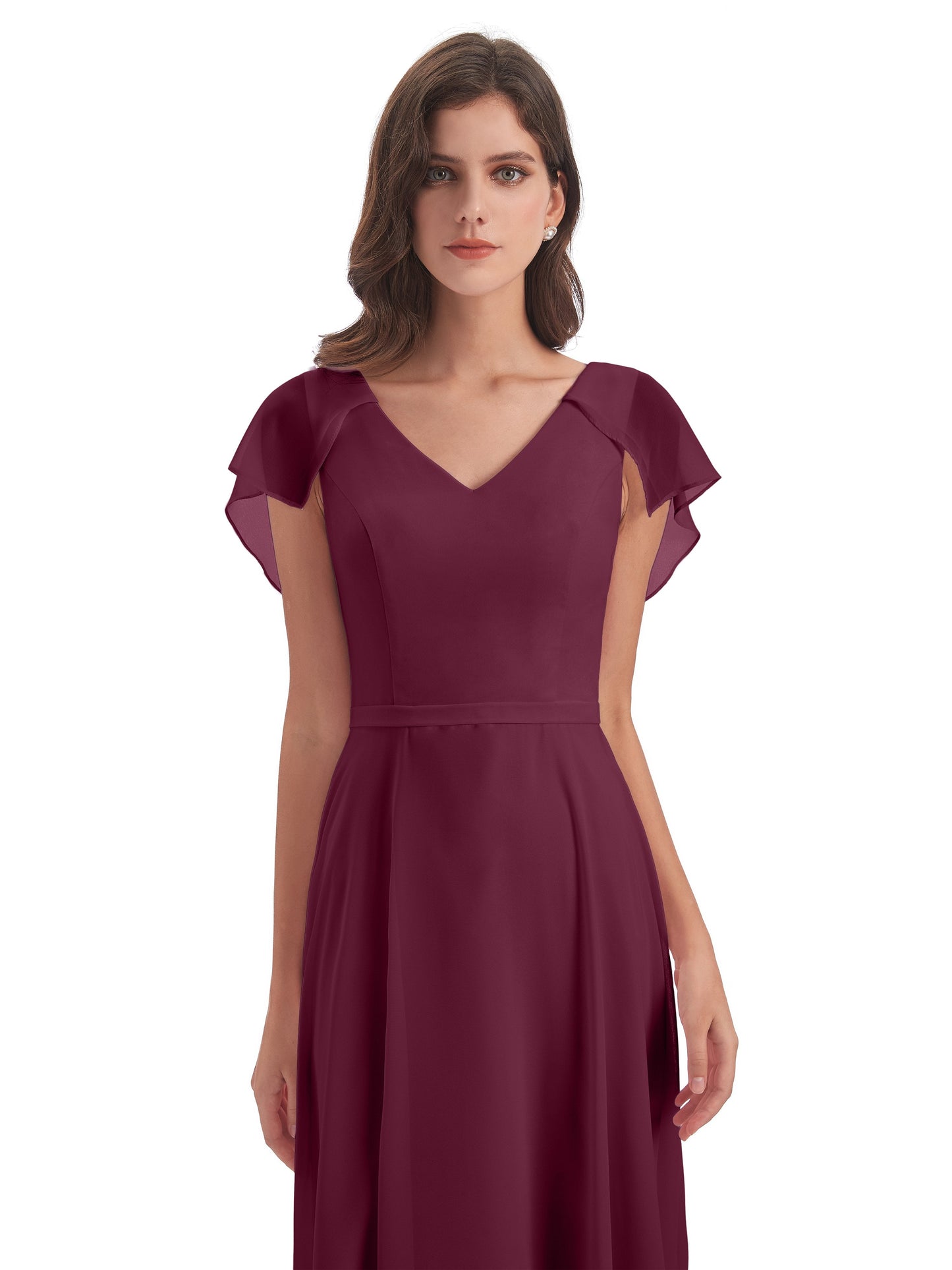 Paityn Sheath V-neck Ruffles Chiffon Long Bridesmaid Dresses