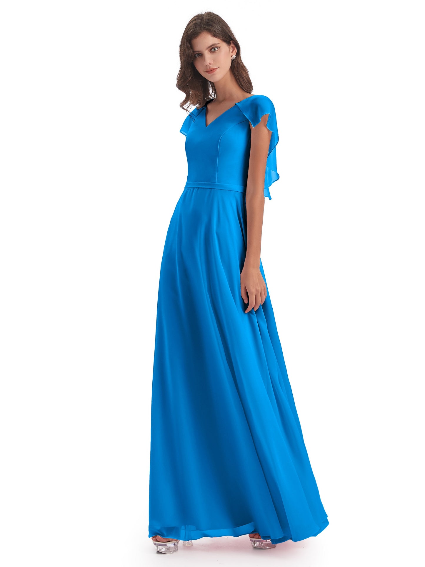 Paityn Sheath V-neck Ruffles Chiffon Long Bridesmaid Dresses