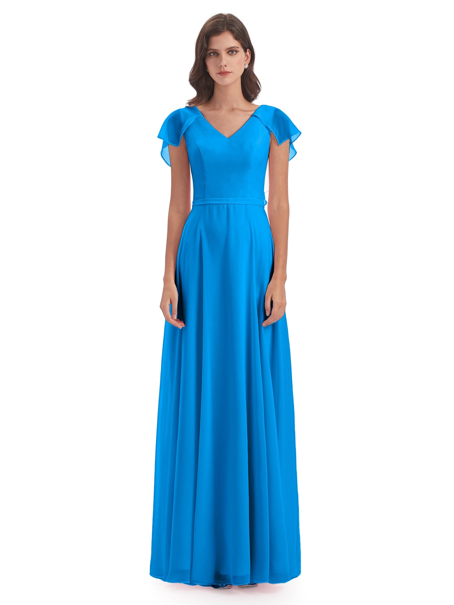 Paityn Sheath V-neck Ruffles Chiffon Long Bridesmaid Dresses