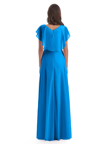 Paityn Sheath V-neck Ruffles Chiffon Long Bridesmaid Dresses