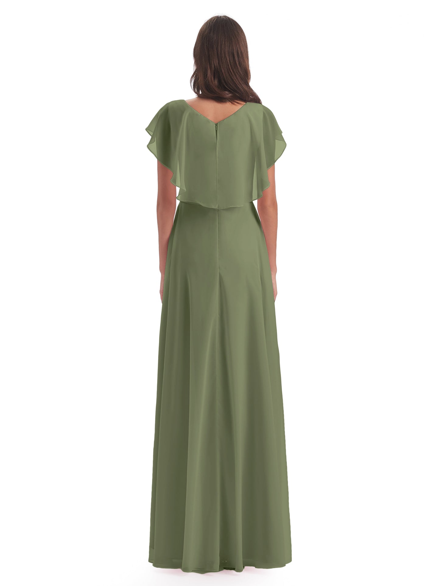 Paityn Sheath V-neck Ruffles Chiffon Long Bridesmaid Dresses