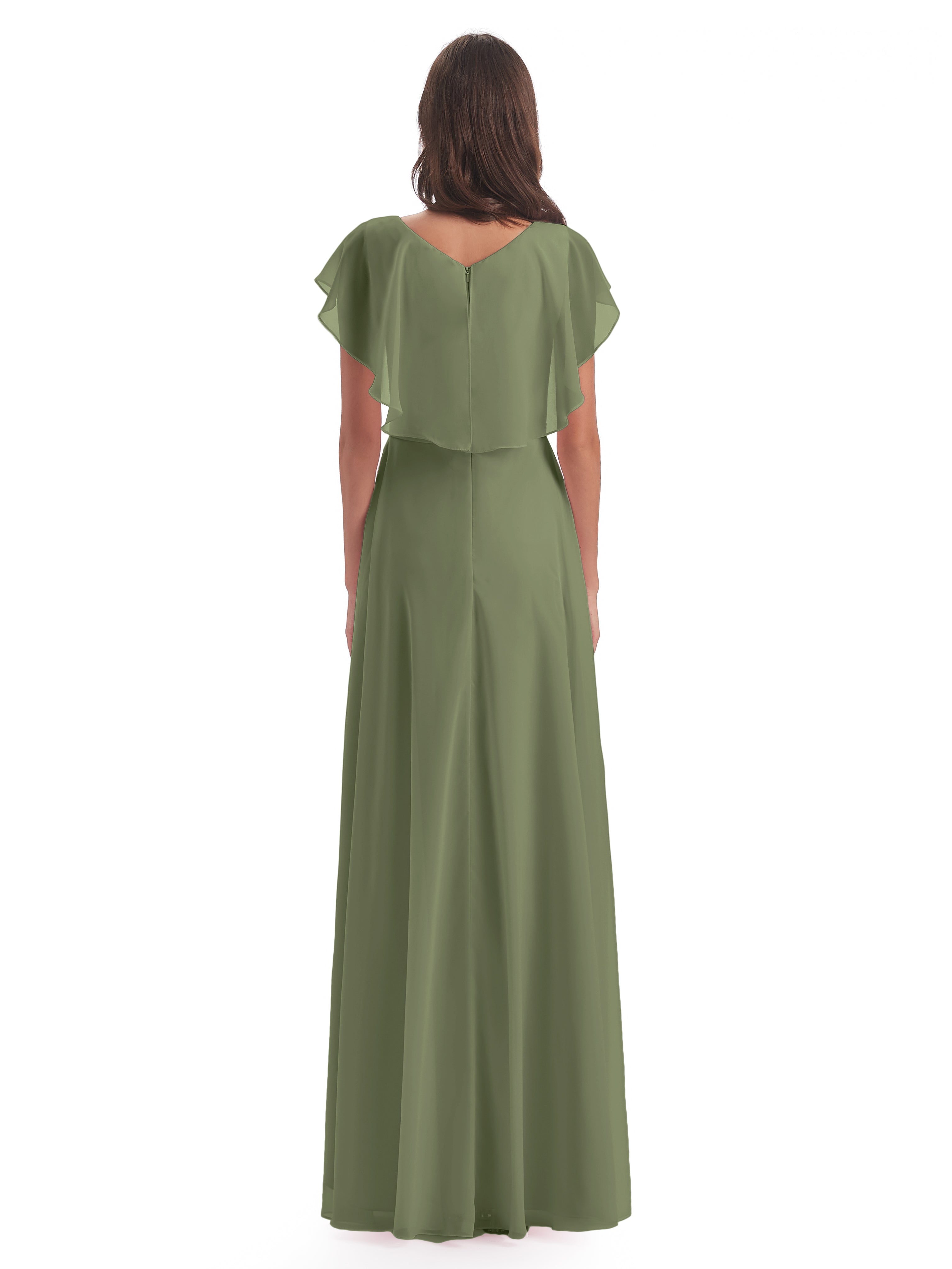 Paityn Sheath V-neck Ruffles Chiffon Long Bridesmaid Dresses