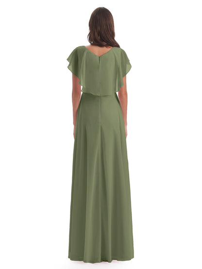 Paityn Sheath V-neck Ruffles Chiffon Long Bridesmaid Dresses