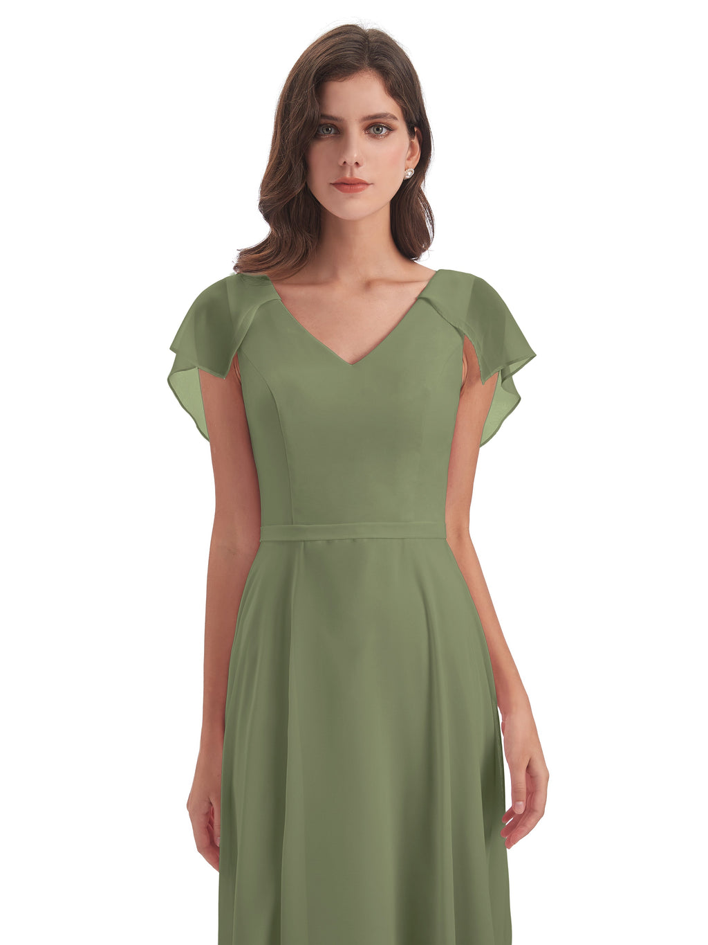 Paityn Sheath V-neck Ruffles Chiffon Long Bridesmaid Dresses