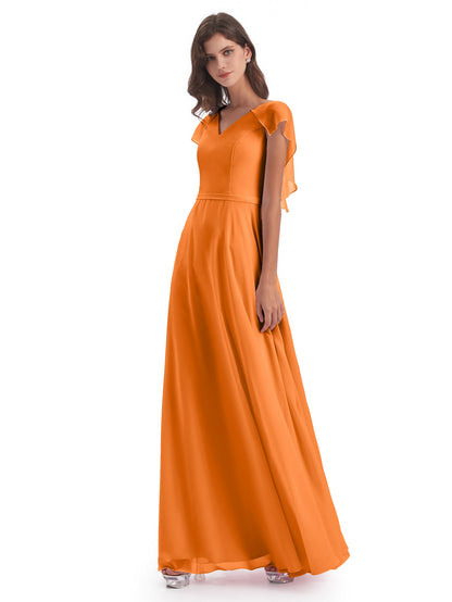 Paityn Sheath V-neck Ruffles Chiffon Long Bridesmaid Dresses