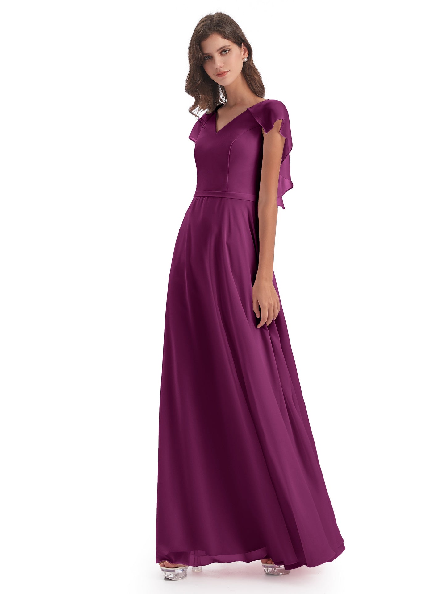Paityn Sheath V-neck Ruffles Chiffon Long Bridesmaid Dresses
