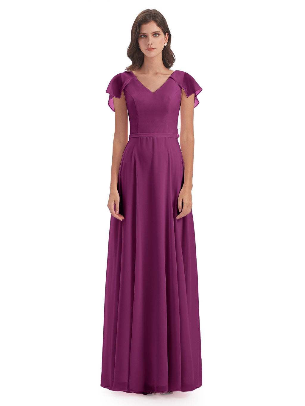 Paityn Sheath V-neck Ruffles Chiffon Long Bridesmaid Dresses
