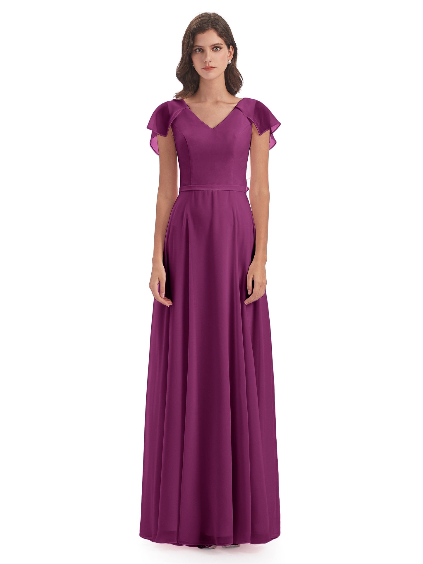 Paityn Sheath V-neck Ruffles Chiffon Long Bridesmaid Dresses