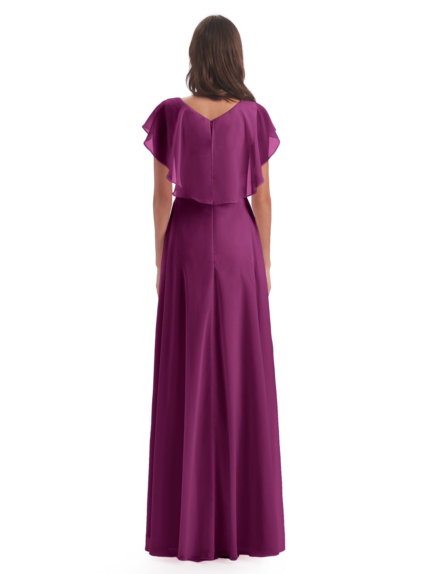Paityn Sheath V-neck Ruffles Chiffon Long Bridesmaid Dresses