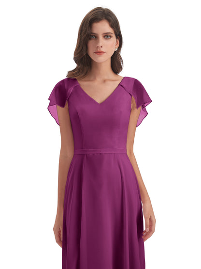 Paityn Sheath V-neck Ruffles Chiffon Long Bridesmaid Dresses