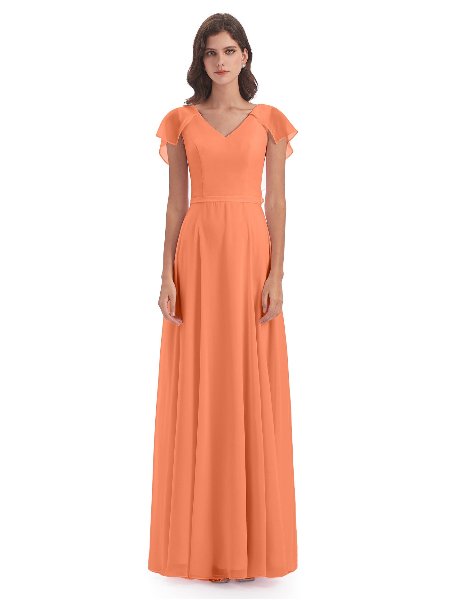 Paityn Sheath V-neck Ruffles Chiffon Long Bridesmaid Dresses
