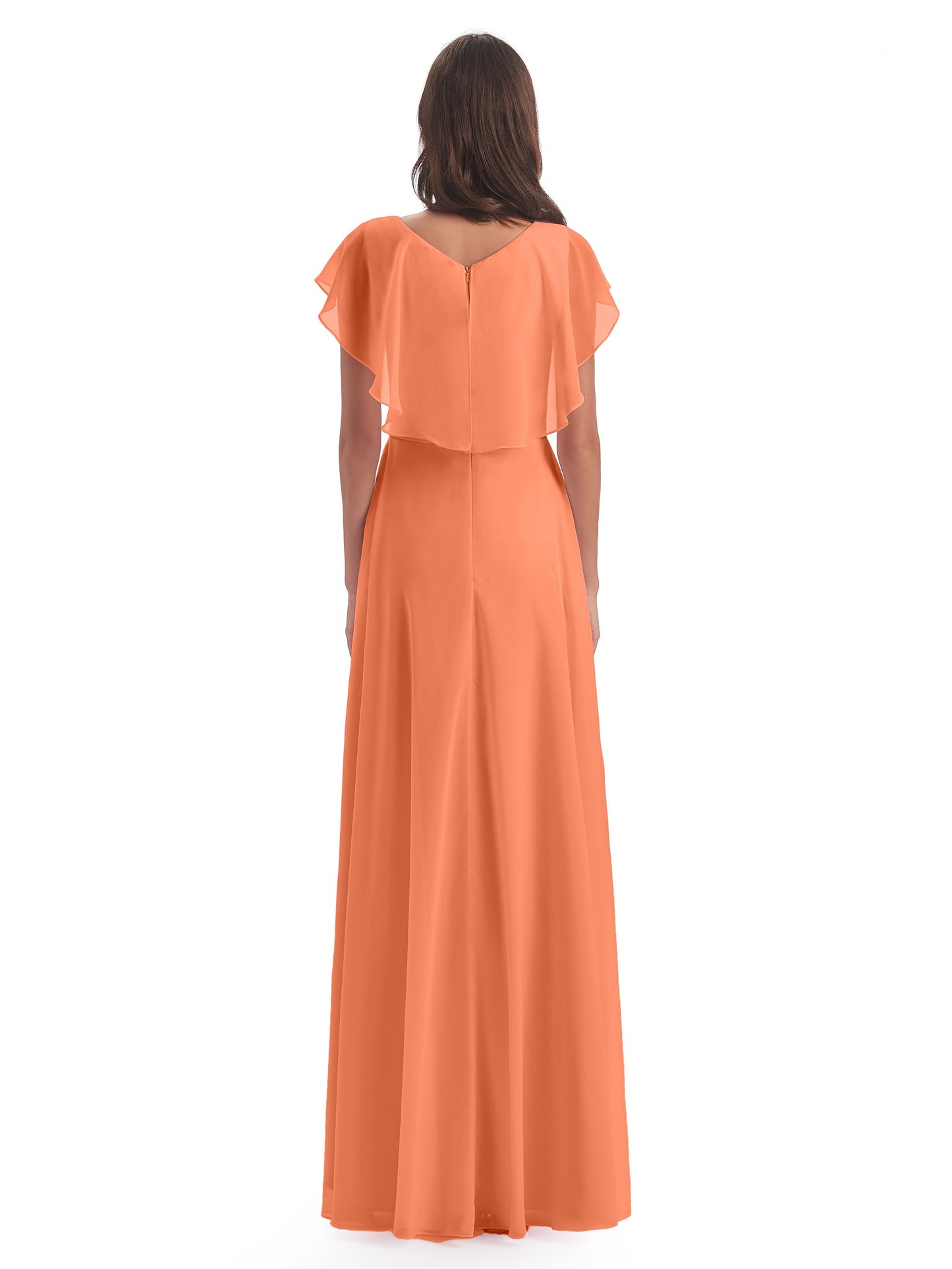 Paityn Sheath V-neck Ruffles Chiffon Long Bridesmaid Dresses