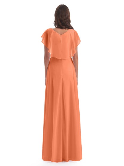 Paityn Sheath V-neck Ruffles Chiffon Long Bridesmaid Dresses