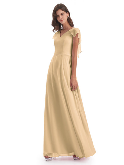 Paityn Sheath V-neck Ruffles Chiffon Long Bridesmaid Dresses