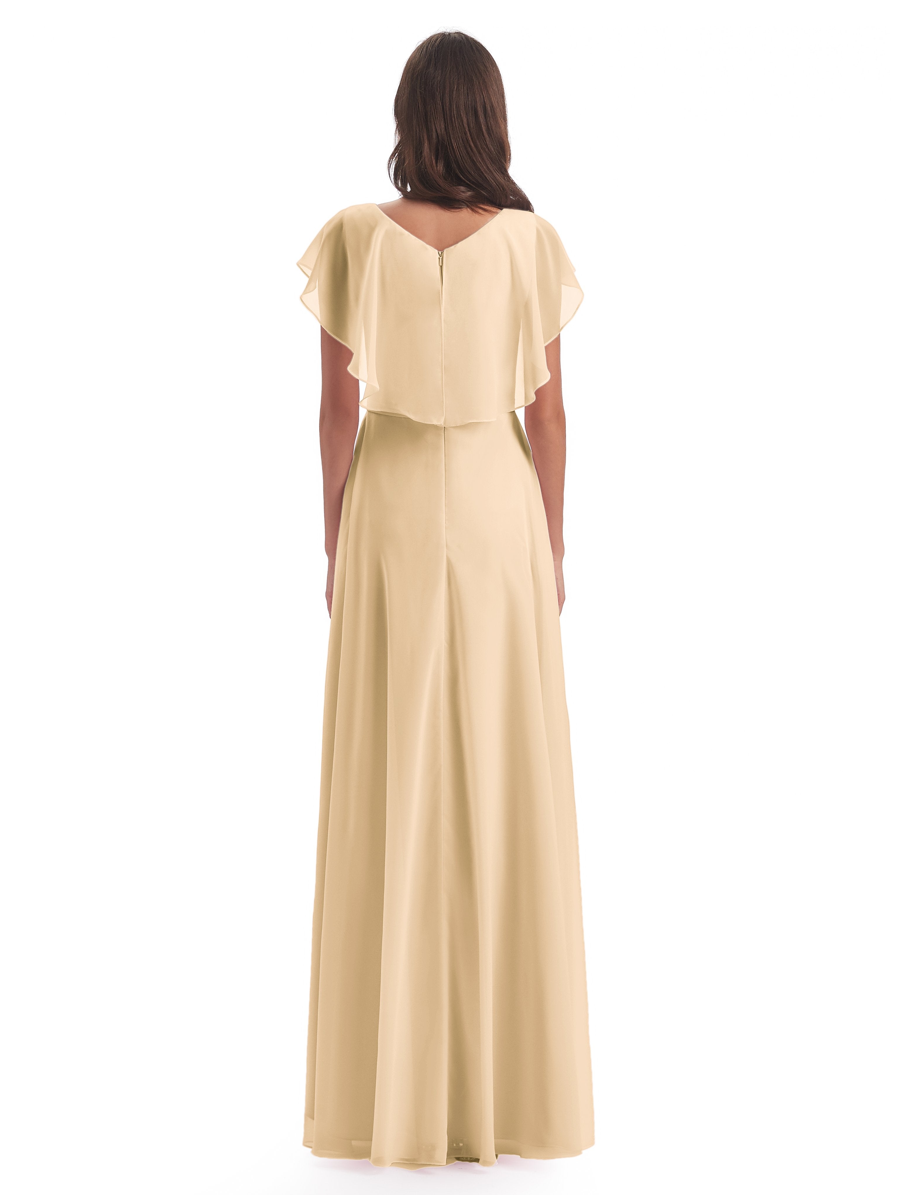Paityn Sheath V-neck Ruffles Chiffon Long Bridesmaid Dresses