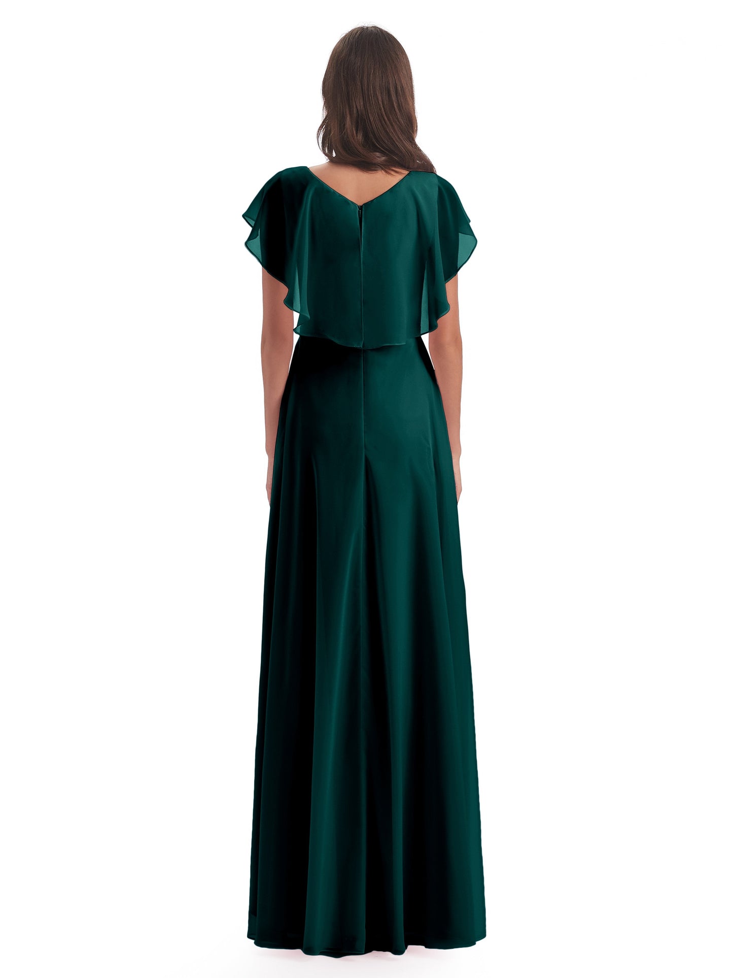 Paityn Sheath V-neck Ruffles Chiffon Long Bridesmaid Dresses