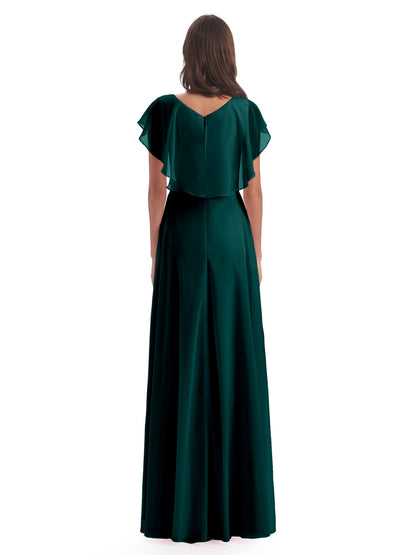 Paityn Sheath V-neck Ruffles Chiffon Long Bridesmaid Dresses