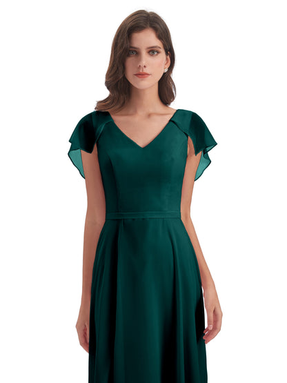Paityn Sheath V-neck Ruffles Chiffon Long Bridesmaid Dresses