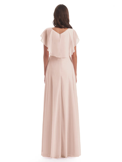 Paityn Sheath V-neck Ruffles Chiffon Long Bridesmaid Dresses